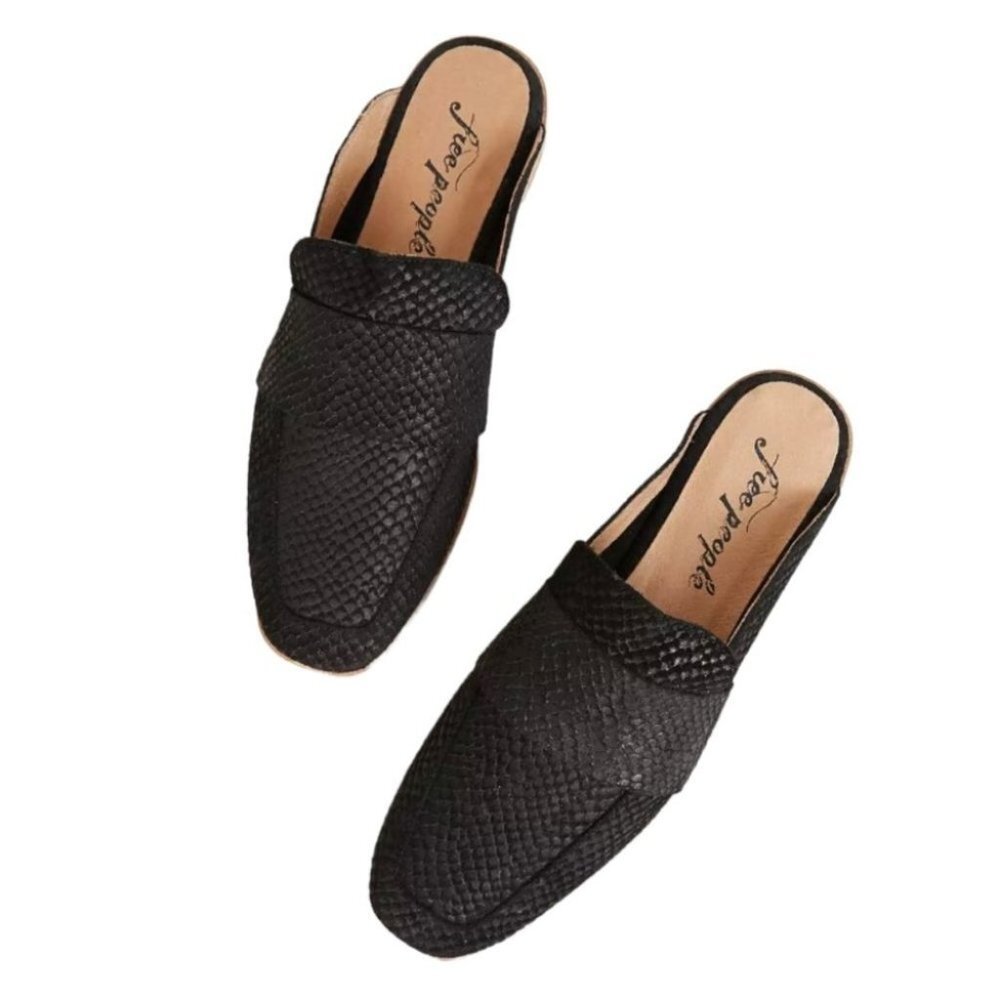 Free People Black Woven Leather Mule Clogs